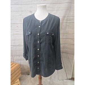 Chico's Top Women's 2 (L/12) Gray Long Sleeve Modal Button Up Blouse Casual Roll